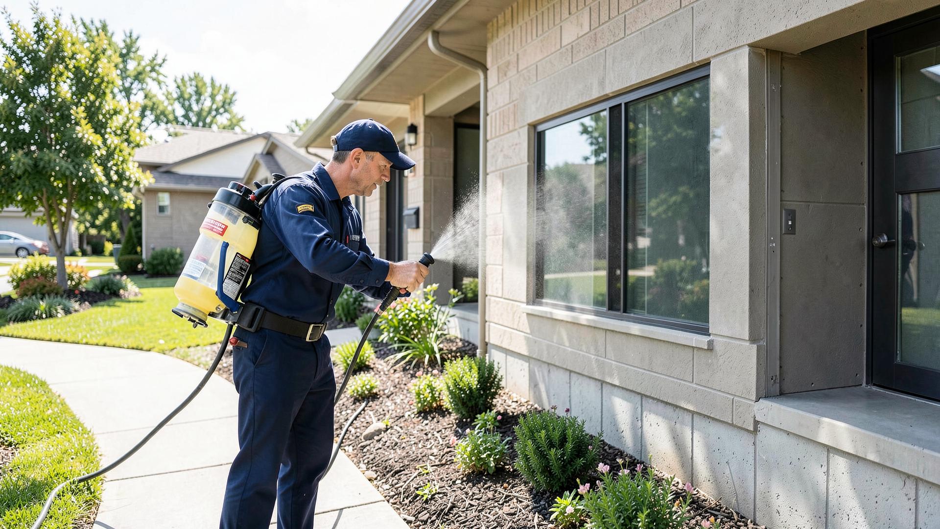 Summit Shield Pest Control technician treating the exterior of a home in Boulder, CO
